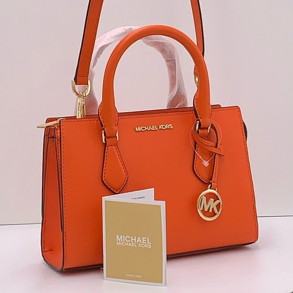 MICHAEL KORS
Sheila Small Faux Saffiano Leather Satchel Crossbody 
Poppy 
NWT - Picture 14 of 16